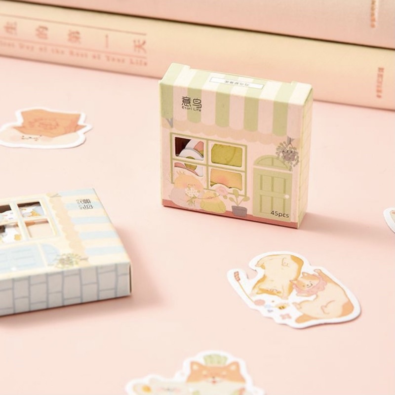 Hộp sticker 45 miếng dán trang trí hoạ tiết kiểu dáng hoạt hình dễ thương hình ngôi nhà