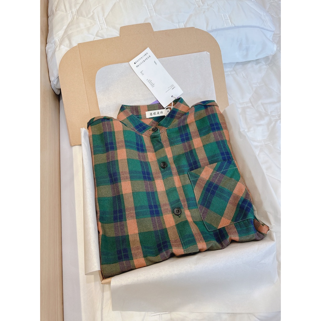 Váy sơmi cổ tàu dáng dài xẻ vạt ,đầm kẻ thô lien mềm đẹp mát mẻ nịnh da-Minxy shop