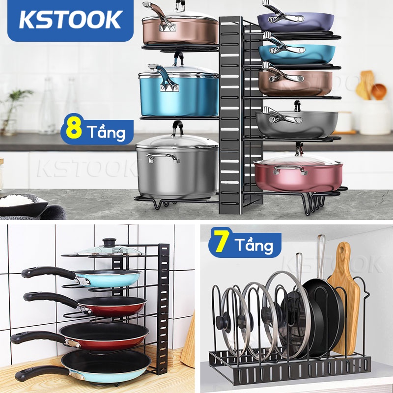 {7-8 tầng }Kệ giá để chảo xoong nồi giá gác vung úp chảo gọn gàng ngăn nắp có thể điều chỉnh Kệ để xoong nồi đồ bếp