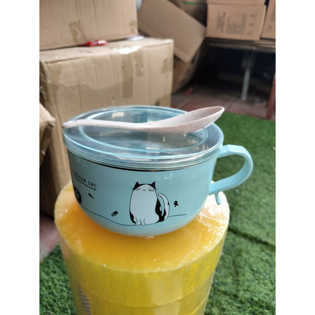 Bát ăn mì có nắp inox giữ nhiệt cute hình vịt vàng có quai