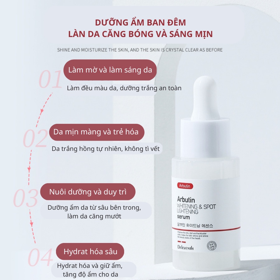 Serum trắng da, Serum arbutin Deleventh Serum giảm thâm sáng da kiềm dầu dưỡng ẩm phù hợp với mọi loại da (37ml)