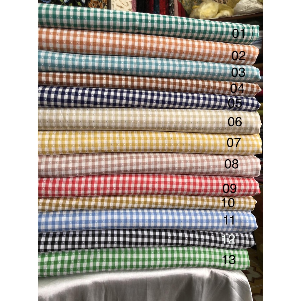 Vải Thô Kẻ Caro Thêu - Mềm Mát - Co Giãn Nhẹ - Khổ 1.5m - May Sơ Mi, Set Bộ, Váy Đầm - Vải Hưng Anh