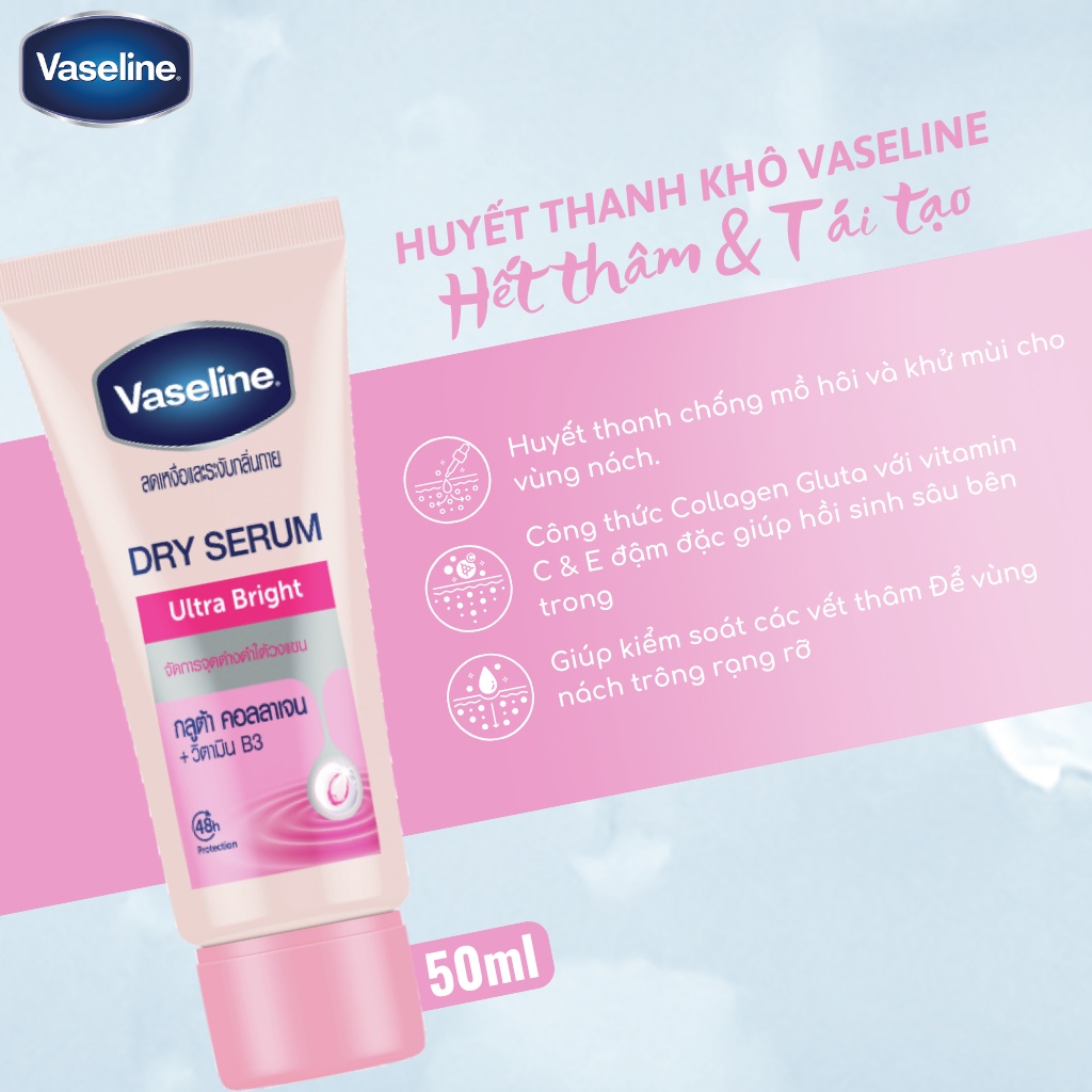 Tinh chất dưỡng trắng, khử thâm nách Vaseline Dry Serum White & Dry 45ml