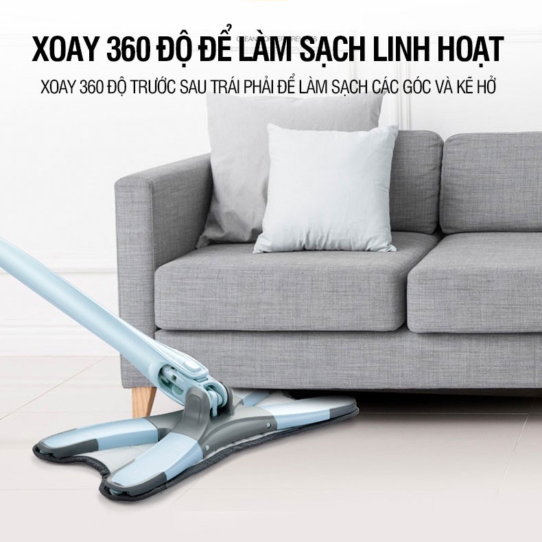 Cây lau nhà tự vắt Kitimop-DRY hình chữ X, lau khô và lau ướt, thanh thép không gỉ, khớp xoay 360 độ, 2 bông lau