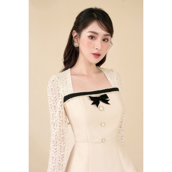 Váy tiểu thư, Váy taffa 3 khuy nơ đen, MOO Design - ARMD25