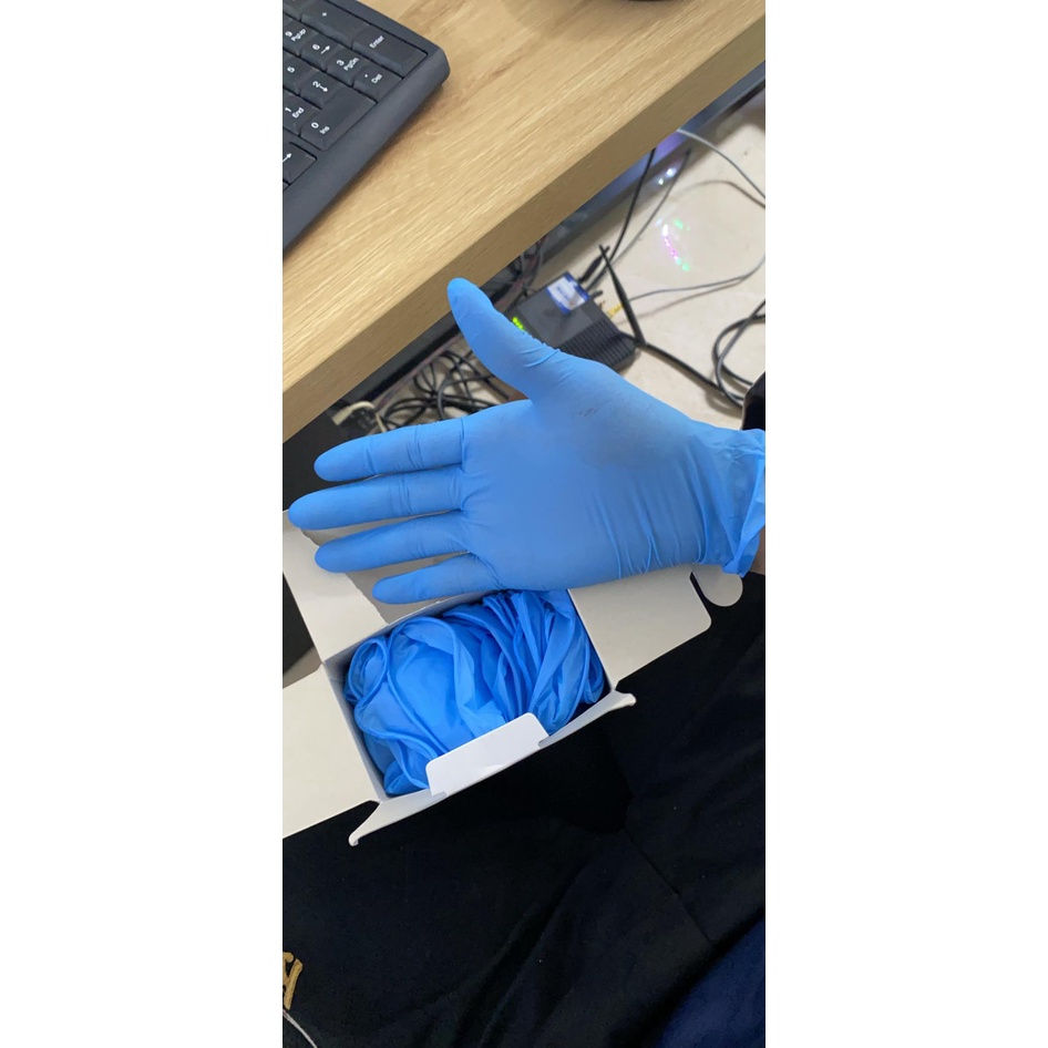 Găng tay y tế | gang tay nitrile xanh không bột hộp 100 chiếc