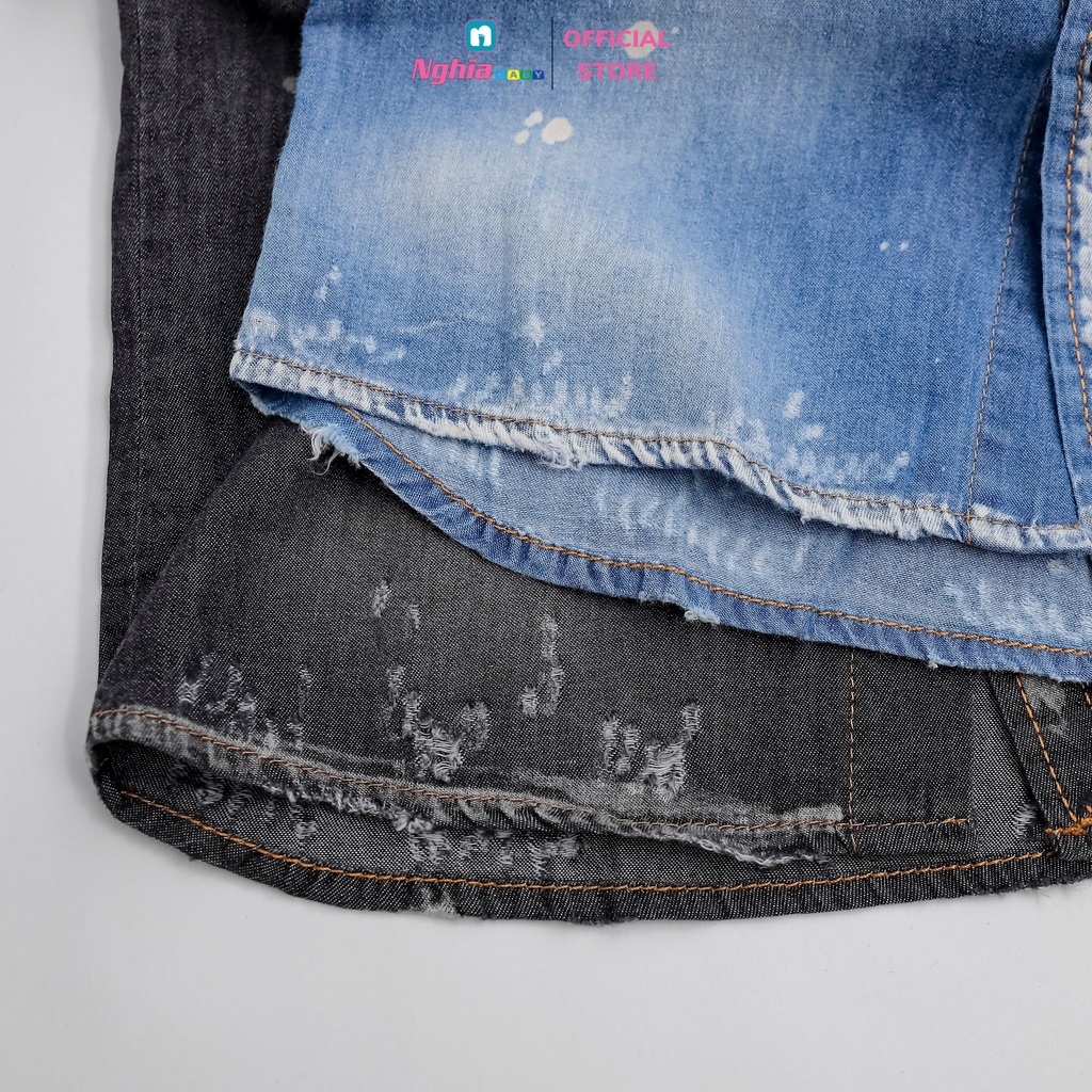 Áo sơ mi jean A642 tay ngắn NGHĨA BABY dành cho bé trai từ 10kg-30kg