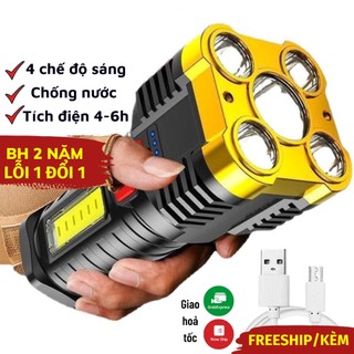 Đèn pin, đèn pin led cod mini 4 bóng cầm tay sạc usb