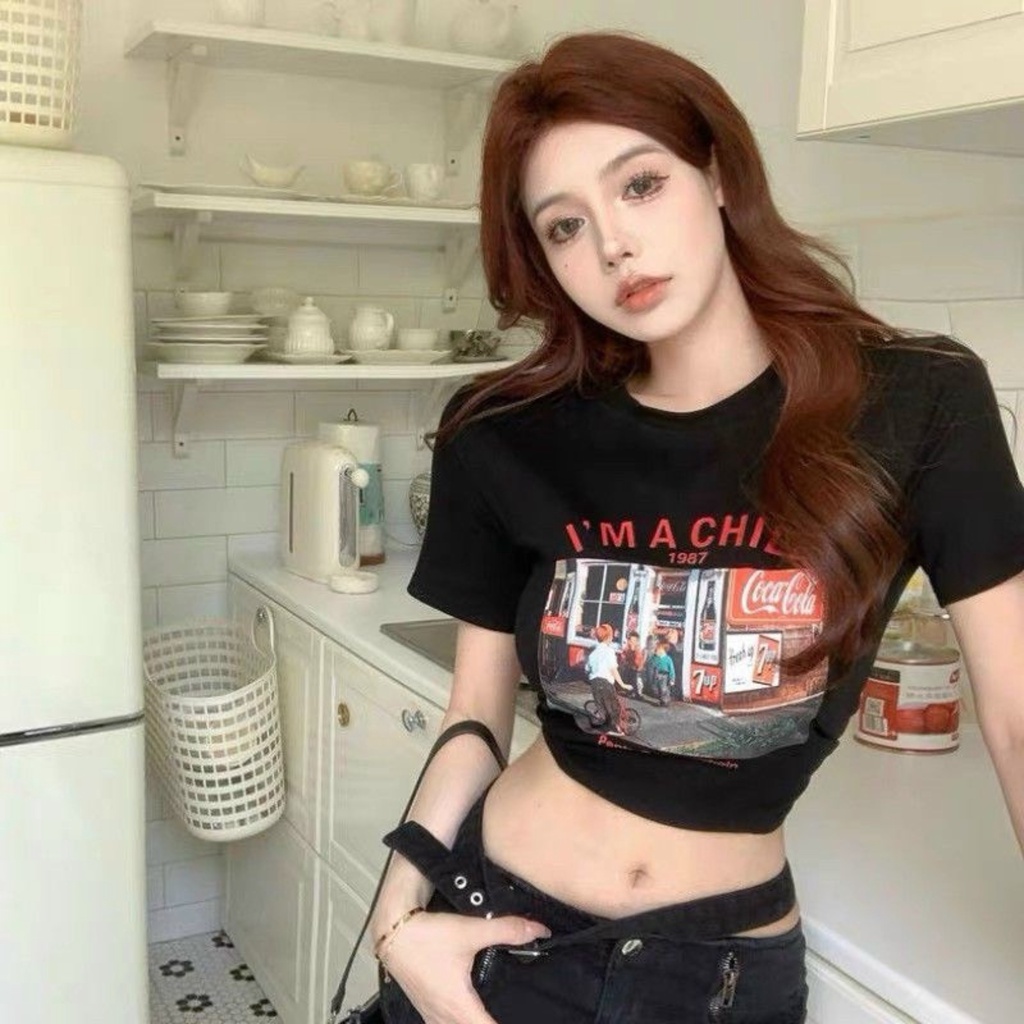 Áo Croptop I'M A CHILD RYSO FASHION dáng Ôm Body Nữ  Cổ Tròn Tay Ngắn Kiểu In Họa Tiết chất borip