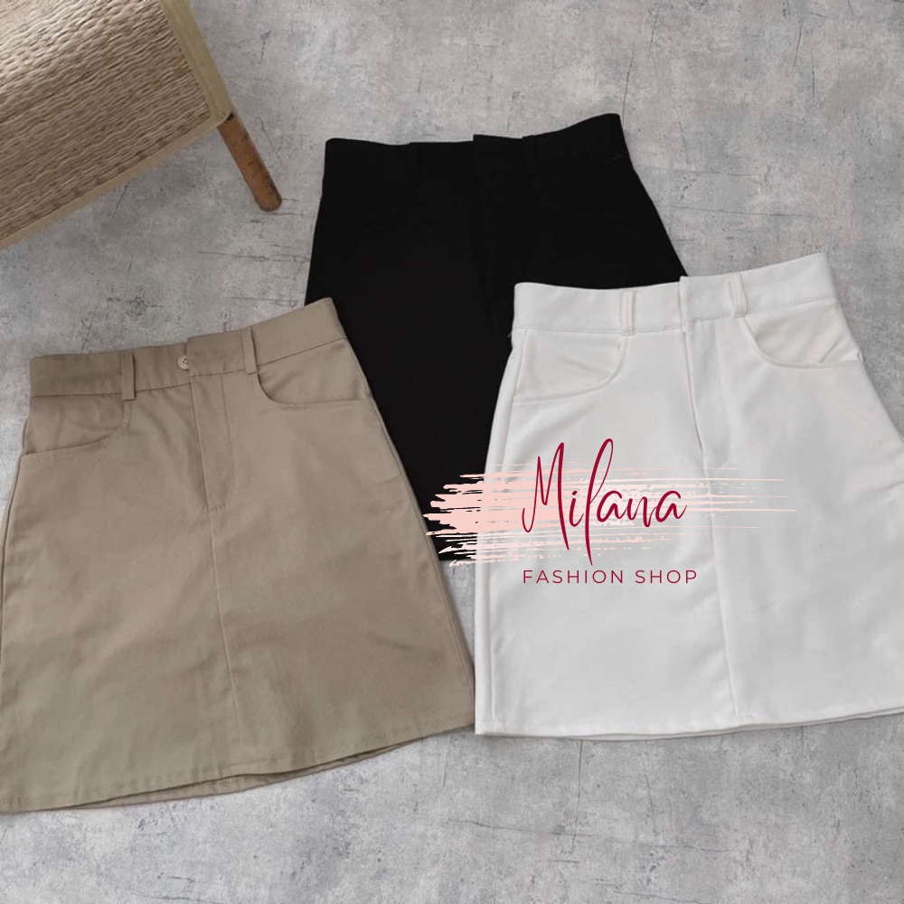 Chân váy chữ A , chân váy kaki lưng cao dáng xòe màu be màu đen khóa trước kèm quần trong chất liệu Milana Closet