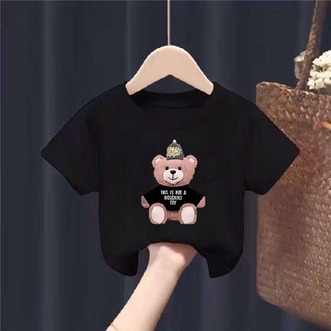 Áo cộc tay in hình gấu , áo phông cotton bé trai bé gái 7-18 kg