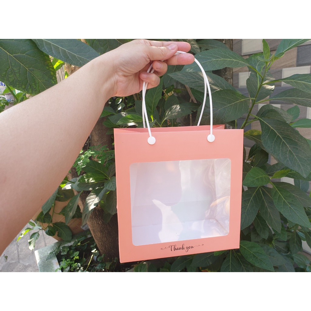 25 cái - Túi giáy mica mặt kiếng đựng phụ kiện,quà tặng,hoa khô - Mẫu 60M cam