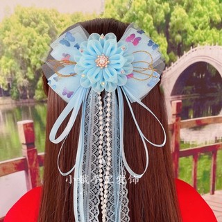 kẹp tóc nơ cổ trang tua hạt trai