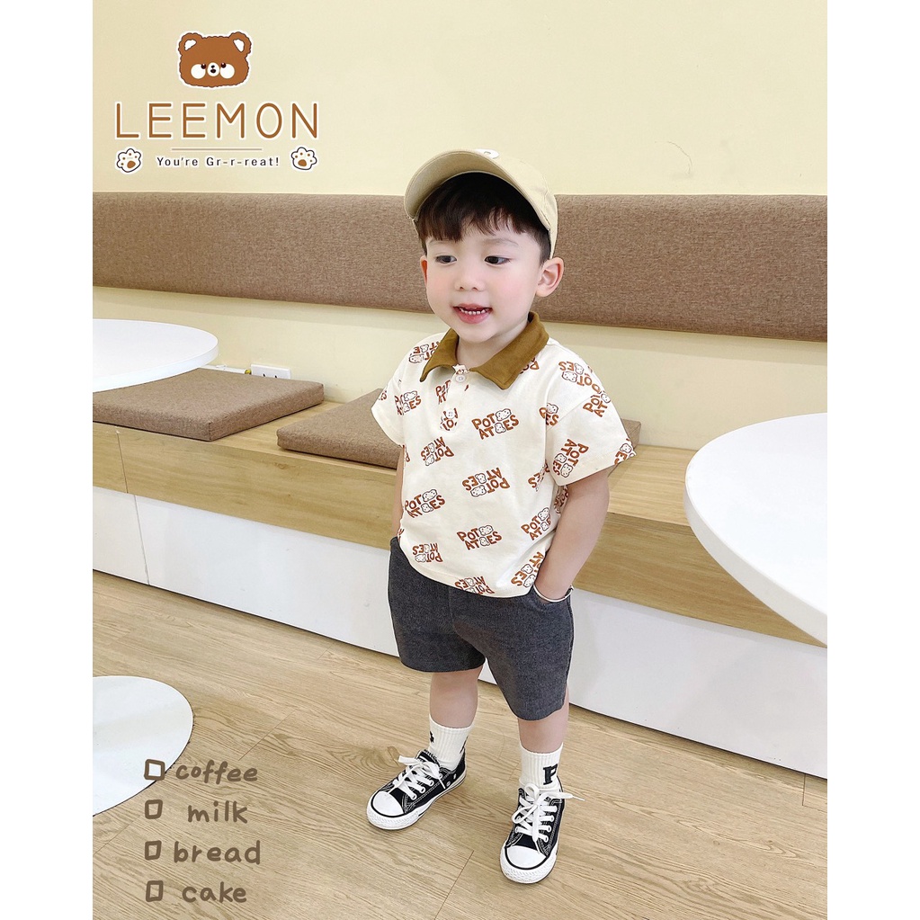 Bộ quần áo khoai tây cho bé trai Beemo,Chất liệu cotton siêu mềm mại,thấm hút mồ hôi,thiết kế áo cổ đức ngộ nghĩnh B289