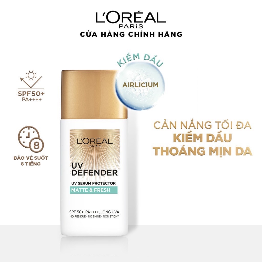 [L'OREAL PARIS] Kem Chống Nắng Giúp Kiểm Soát Dầu Và Thoáng Mịn Làn Da UV Defender SPF 50+/PA++++ Matte & Fresh 50/15ml