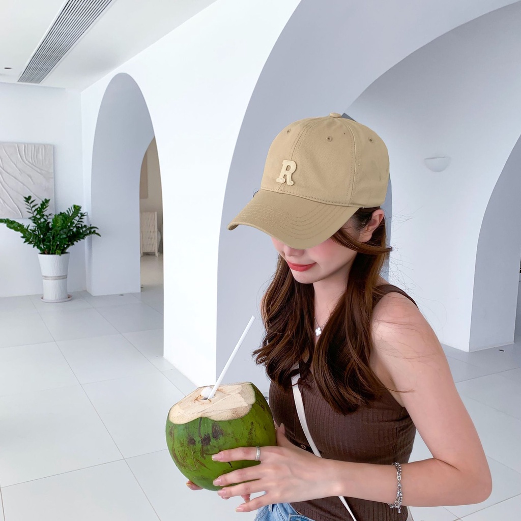 Mũ lưỡi trai  kaki thêu chữ R chuẩn fom thoáng mát, chống nắng cho mùa hè - Nalita shop