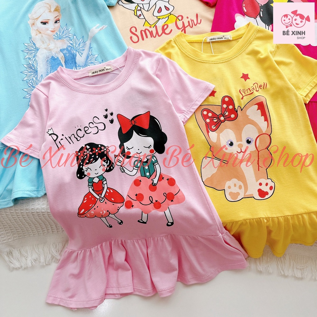 Váy Đầm Cho Bé Gái Thun Lạnh Cộc Tay Mùa Hè Minky Mom Váy Hè Đầm Thun Trẻ Em Bé Gái Mặc Nhà Mềm Mịn Mát ĐẦM CỘC TAY