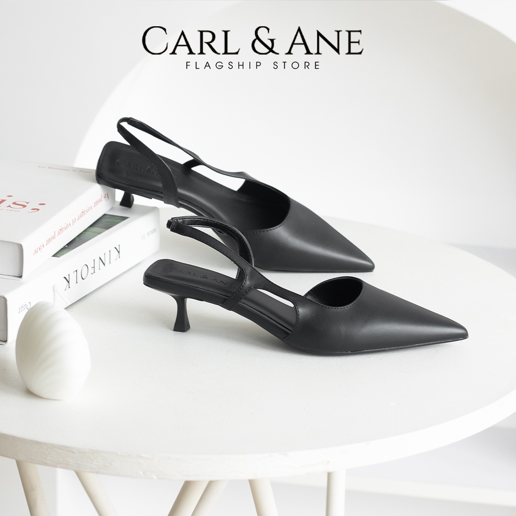 Carl & Ane - Giày cao gót nữ dáng Slingback mũi nhọn phong cách thanh lịch cao 4cm màu trắng - CL040
