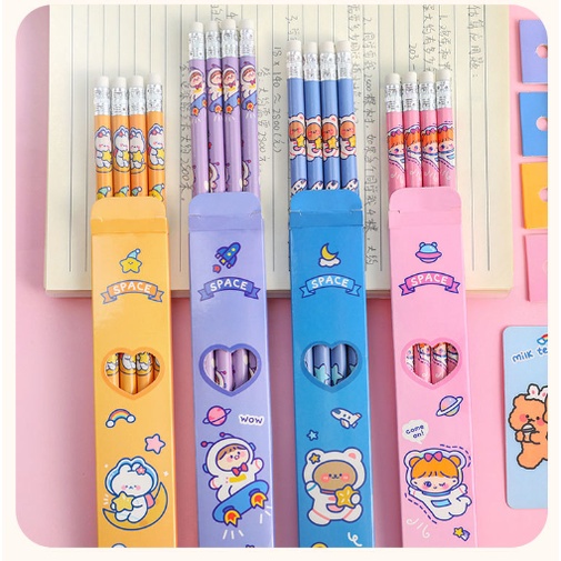 Hộp 4 Bút Chì gỗ In Hình Hoạt Hình Cute Cho Bé Tập Viết Đồ Dùng Học Tập Giá Rẻ Quà Tặng Học Sinh