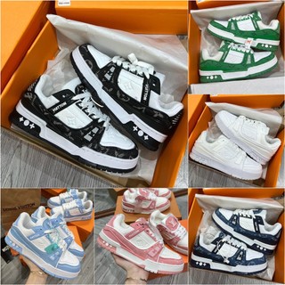 Giày LV Louis Vuitton Trainer Black White, Giày Sneaker LV Nam Nữ Mẫu Mới Hot Hit 2 Phiên Bản Màu Sắc Hàng Cao Cấp