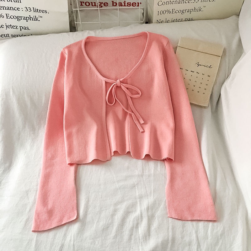 Áo Khoác cardigan Dệt Kim Tay Dài Chống Nắng Đính Nơ Thời Trang Mùa Hè Cho Nữ