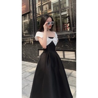 ❤️❤️❤️❤️❤️ ĐẦM MIDI PHI ĐEN PHỐI TRẮNG NƠ NGỰC