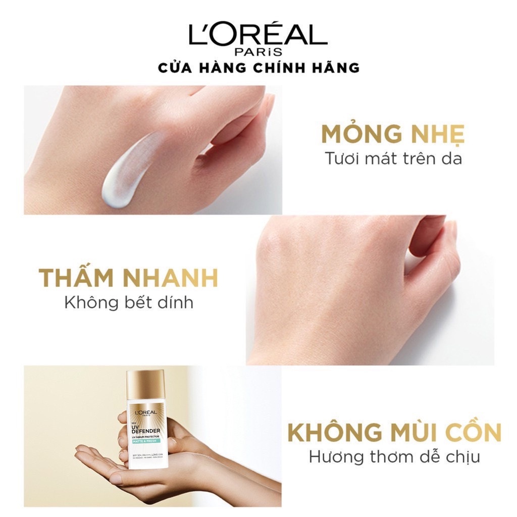 [L'OREAL PARIS] Kem Chống Nắng Giúp Kiểm Soát Dầu Và Thoáng Mịn Làn Da UV Defender SPF 50+/PA++++ Matte & Fresh 50/15ml