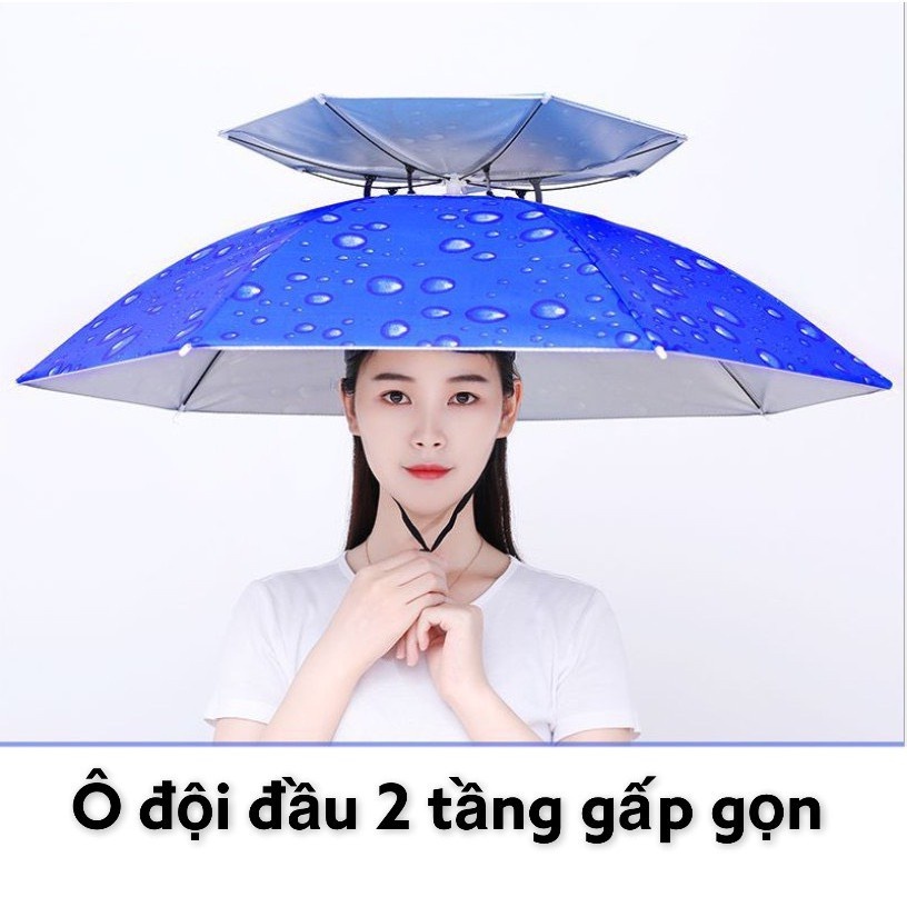 Mũ ô đội đầu 2 tầng che mưa, che nắng, đi làm đồng, đi câu cá, đi dã ngoại Cắm Trại Câu Cá