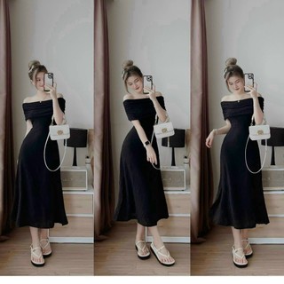 Đầm dáng dài trễ vai thun kim cương cao cấp cực duyên dáng quyến rũ