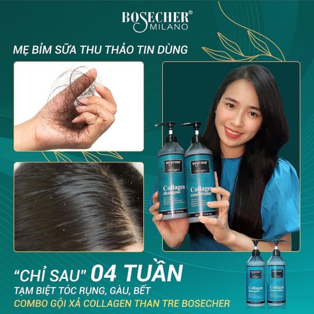 Dầu Gội Collagen Siêu Mềm Mượt Hương Nước Hoa Sạch Gàu Phục Hồi Tóc Hư Tổn Kích Thích Mọc Tóc Bosecher 800Mlx2 HAIRLOVER
