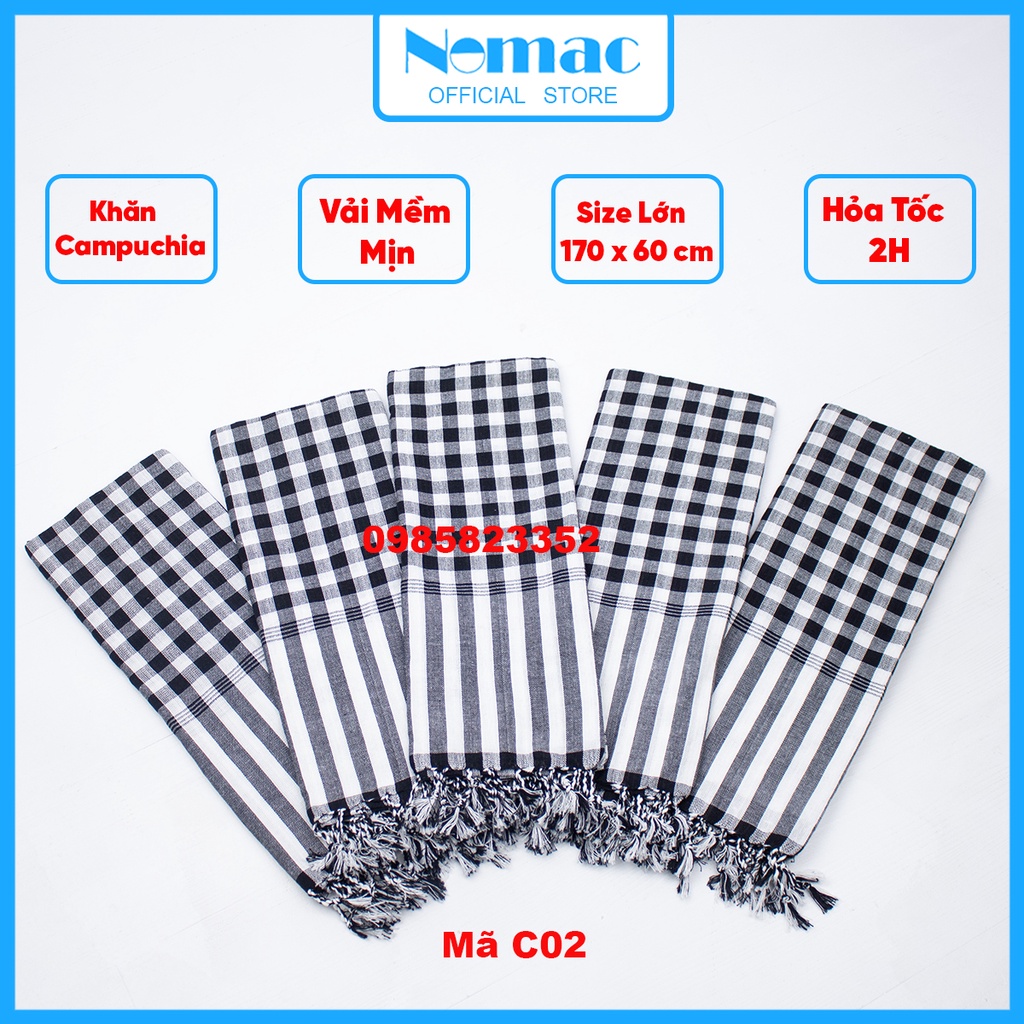 Khăn rằn Nam bộ - Campuchia / Khăn đi phượt Nomac - Vải dày 100% Cotton, kích thước lớn 170x60cm / Mã C02 C03