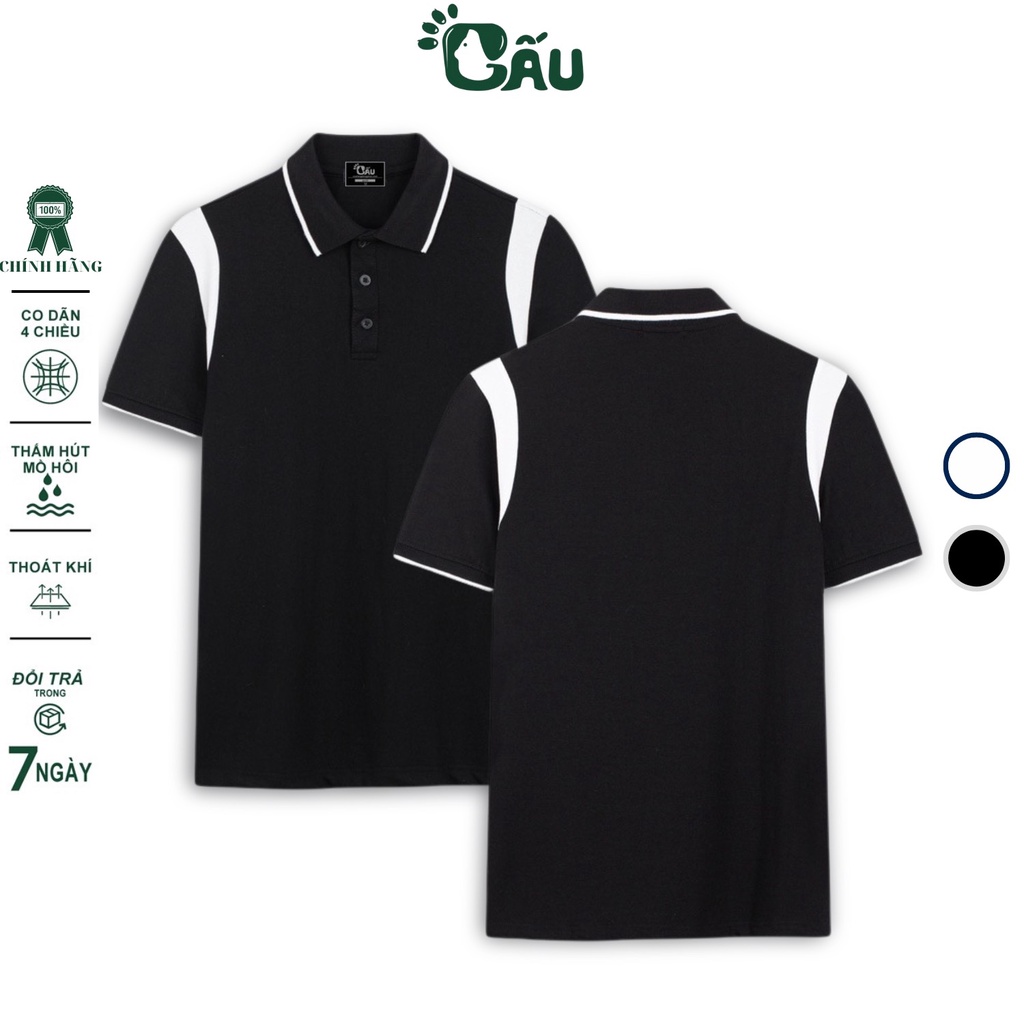 Áo thun Polo GẤU 194 Trơn Unisex vải cá sấu Poly co dãn 4 chiều dày dặn form gerular fit - PL Phối Vai