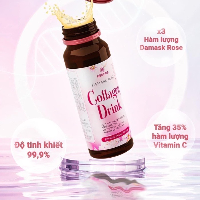 Nước Uống Hebora Damask Rose Collagen Drink 5000mg Collagen Peptide 50ml x 10 Lọ Nhật Bản