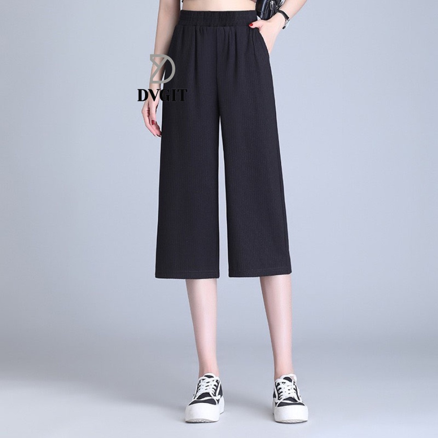 Quần Ống Rộng Nữ DVGIT Dáng Lửng Chất Liệu Thun Tăm Lạnh Màu Đen Mát Mịn Phù Hợp Đi Chơi Dạo Phồ Thời Trang Hàn Quốc | BigBuy360 - bigbuy360.vn