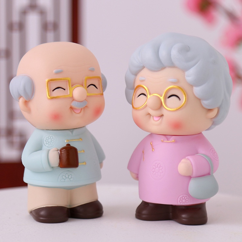 Cặp Tượng Ông Bà Xinh Xắn Trang Trí Bánh Sinh Nhật, Niệm Ngày Cưới Bằng Nhựa Resin PHUONG DECOR