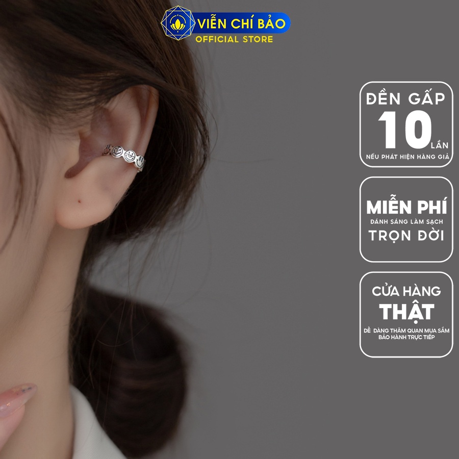 Bông tai bạc nữ mặt cười kẹp vành (chiếc) chất liệu bạc Thái 925 thời trang phụ kiện trang sức Viễn Chí Bảo B000818