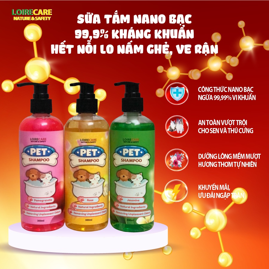 Sữa Tắm Khử Mùi, Dưỡng Lông, Ngừa Nấm Ngứa Công Thức Nano Bạc Cho Thú Cưng - LhPet
