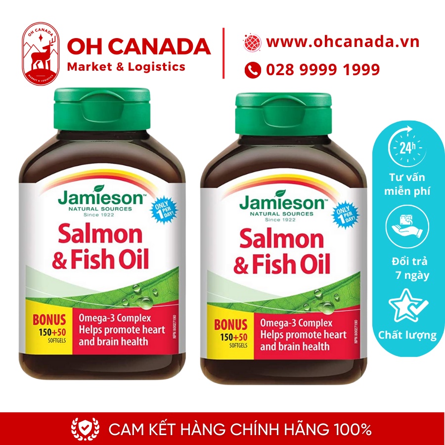 [Nội địa Canada] Viên dầu cá Jamieson Salmon &amp; Fish Oils Omega-3 1000mg, 150+50 Softgels