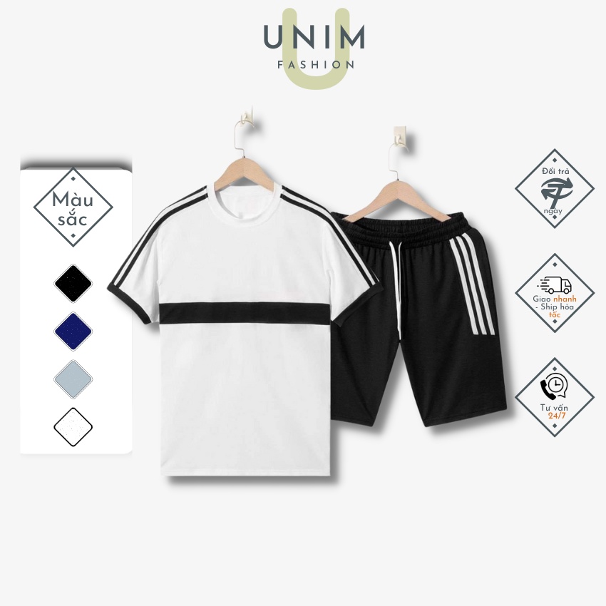 Bộ Nam Mùa Hè Cao Cấp Chất Mát Unim Store Vải CVC Poly Spandex Thông Hơi Họa tiết Kẻ Sọc UNIM341