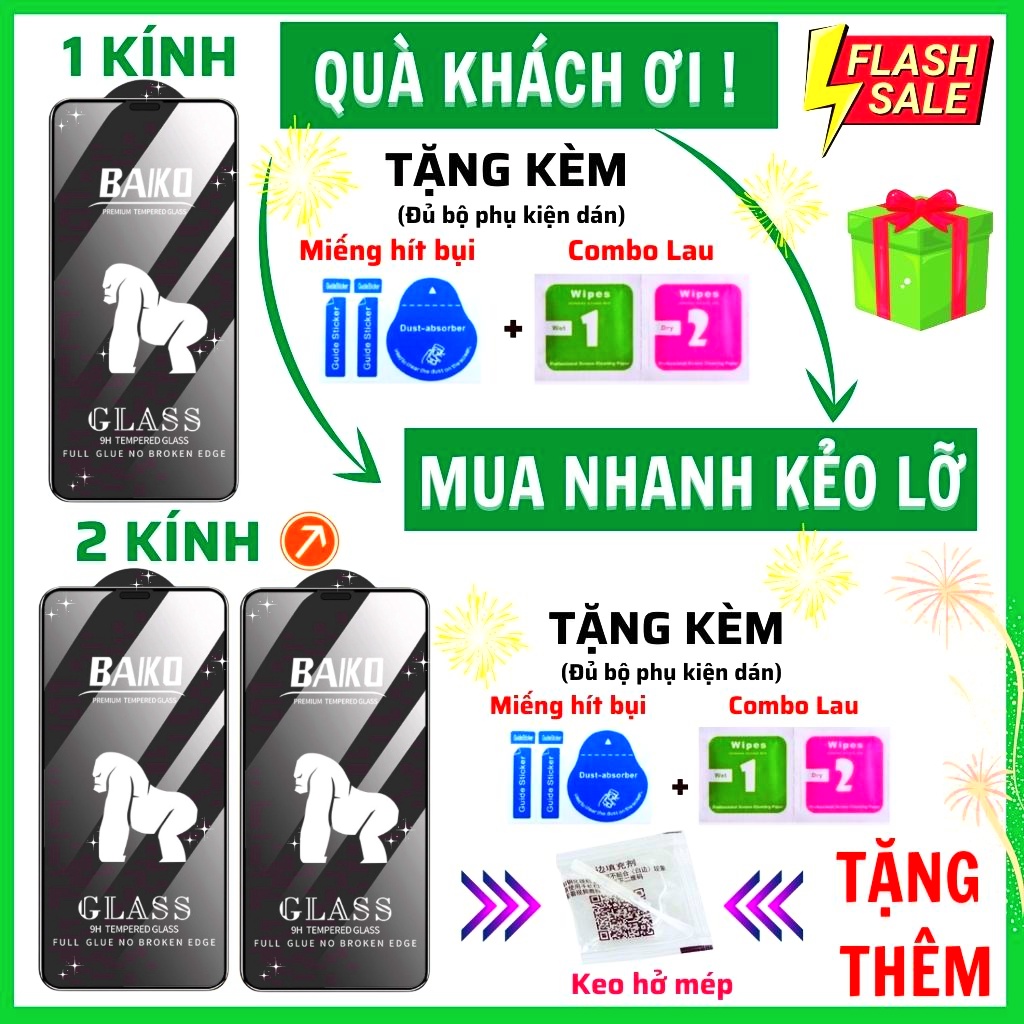 Kính cường Lực Baiko Vsmart Joy 3 Joy 4 Live 4 Star 5 Star 4 Star 3 Active 3 - Phủ nano siêu mượt, chịu va đập tốt