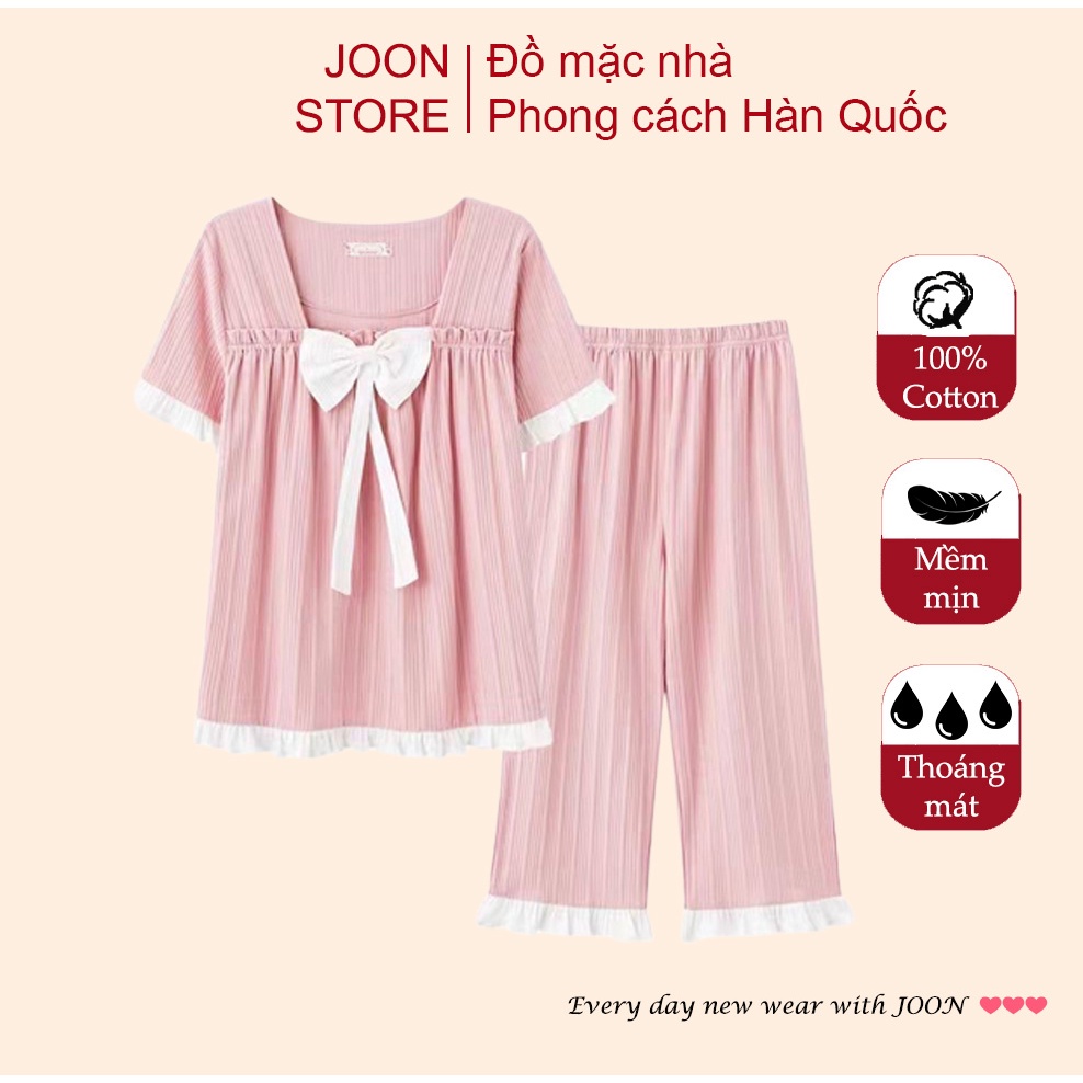 Set đồ bộ mặc nhà đi chơi tay cộc quần lửng cho nữ màu hồgn chất cotton mềm mịn thoáng mát có size lớn kèm ảnh thật
