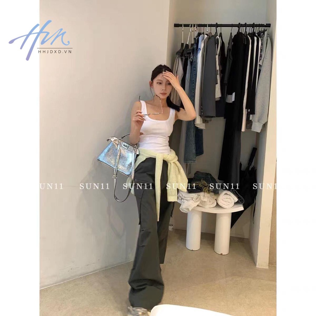 Quần Yếm Lưng Cao Dáng Ôm Màu Xám Đậm Phong Cách Mỹ Thời Trang Mới 2023 Cho Nữ