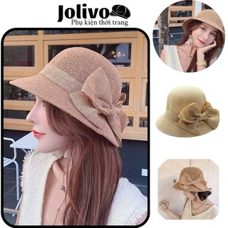 Mũ nón nữ mũ cói vành nhỏ thắt nơ siêu xinh thời trang mùa hè đi biển Jolivo