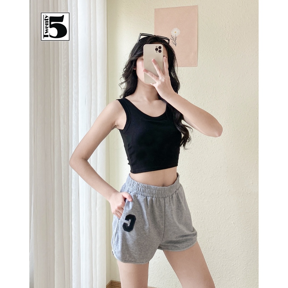 Quần short nữ thể thao cạp chun thêu chữ chất cotton mềm Twentyfive 4574