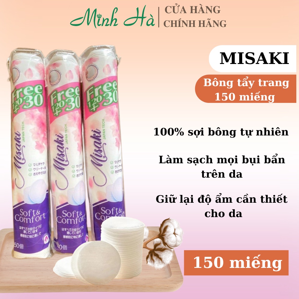 Bông tẩy trang Misaki 150 miếng làm sạch da, cotton
