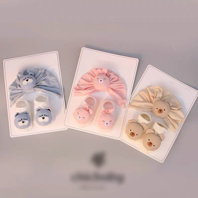 Sét mũ tuban kèm giày vớ hình thú cho bé sơ sinh đến 1 tuổi