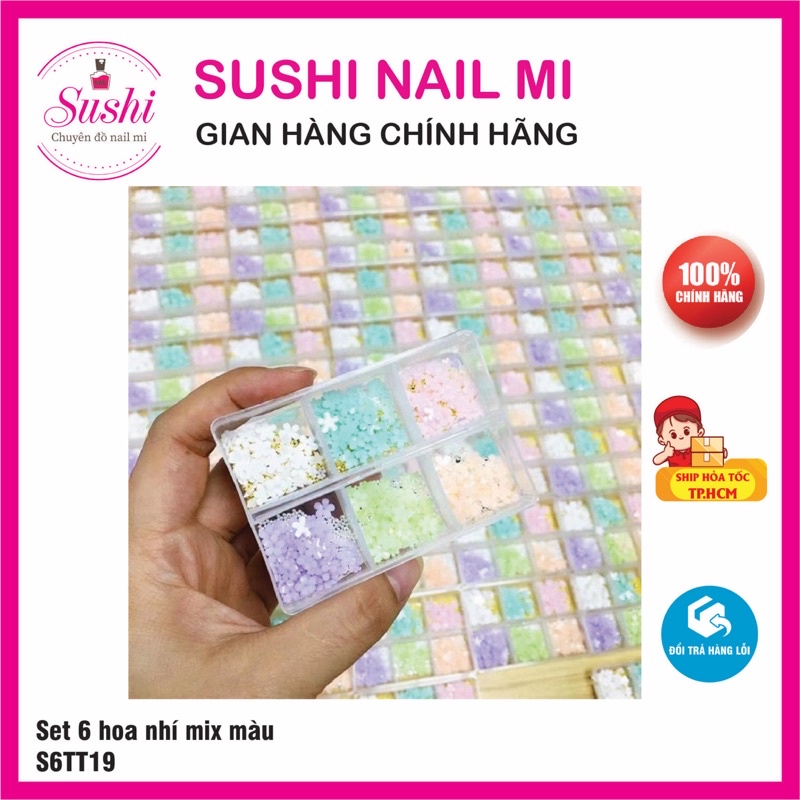 Set 6 hoa nhí phụ kiện trang trí móng nhiều màu - Sushi nail mi