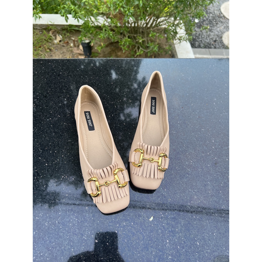 GIÀY BÚP BÊ MŨI VUÔNG QUAI XÍCH PHỐI TUA QUẢNG CHÂU CAO CẤP