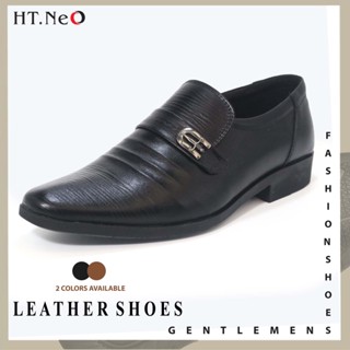 Giày nam da bò HT.NeO , Giày tây lười nam công sở dập lượn vân mũi nhọn phong cách lịch lãm sang trọng GTN8616