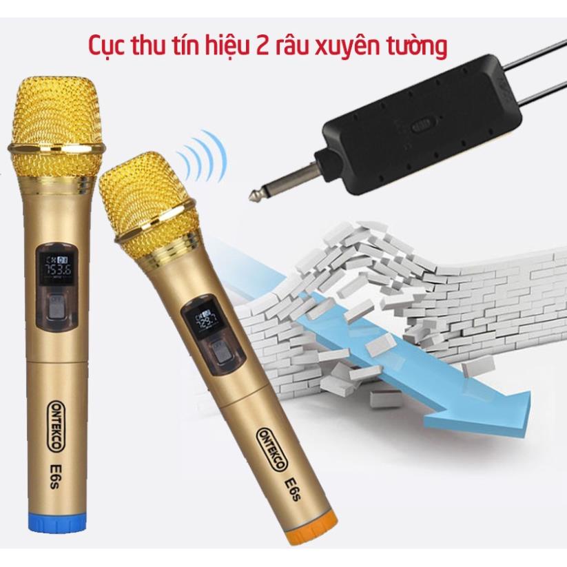 Bộ Micro Không Dây ONTEKCO E6s hát karaoke Cho Mọi Loa Kéo, Âm Ly, đầu míc bằng thép cao cấp, Bảo Hành 12 Tháng.